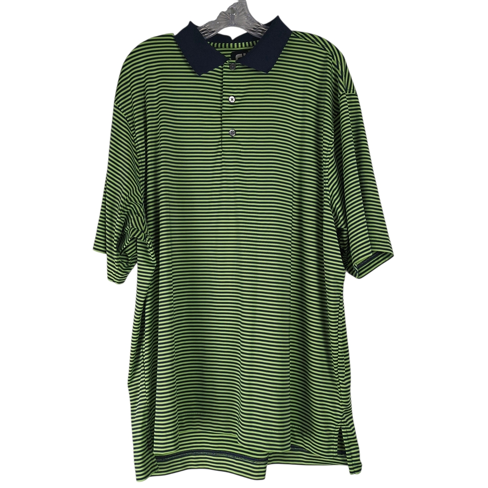 FootJoy Polo Shirt Men's XL Green Navy Striped Performance Golf Short Sleeve